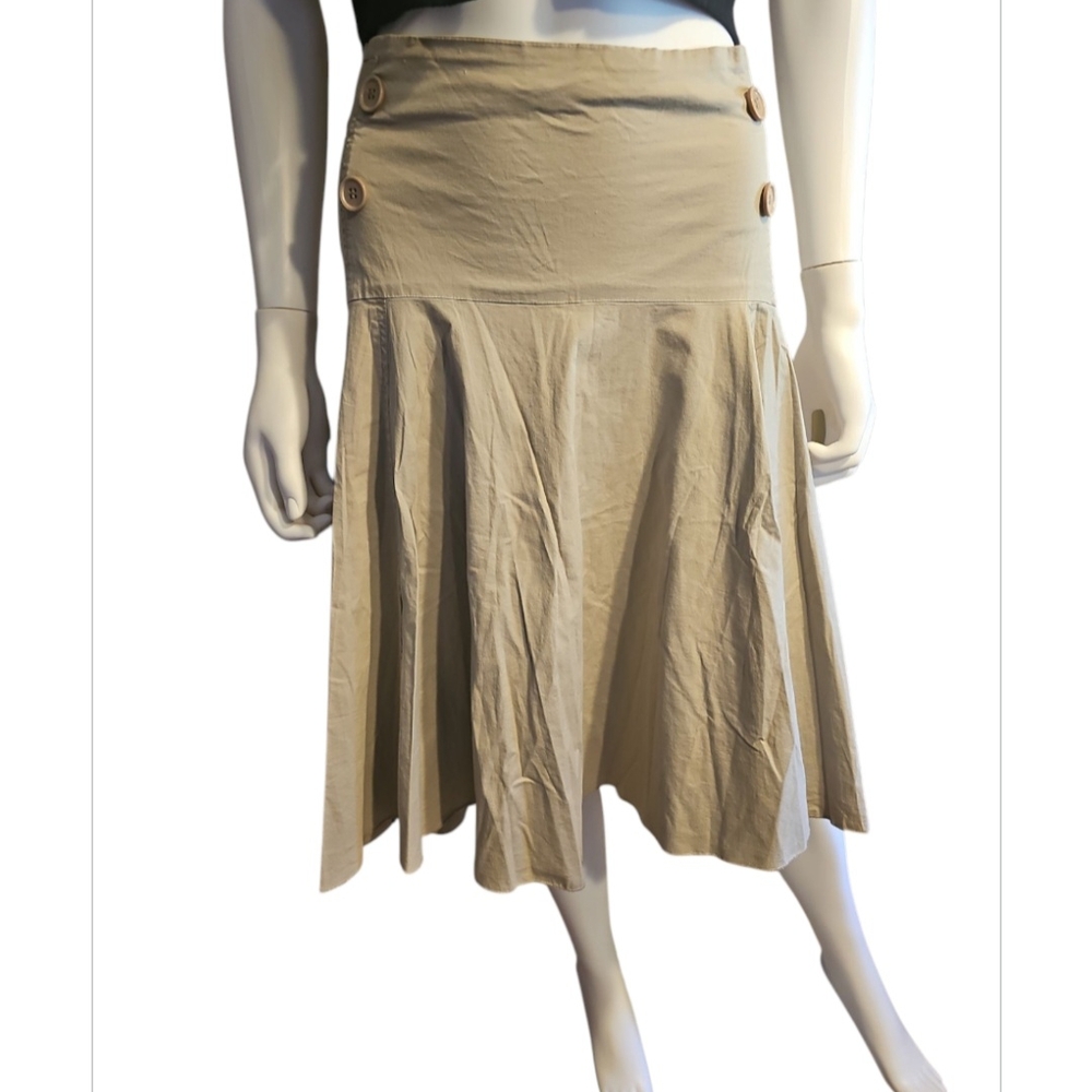 Tan Pleated A-Line Midi Skirt for Casual Wear